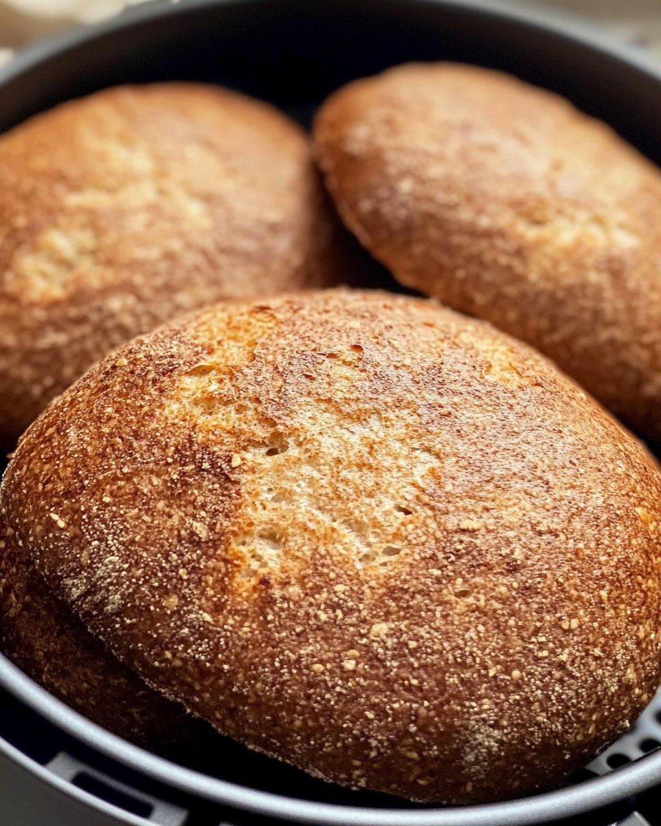 Pan saludable de avena y chía cocido en Air Fryer, con costra dorada y textura crujiente.