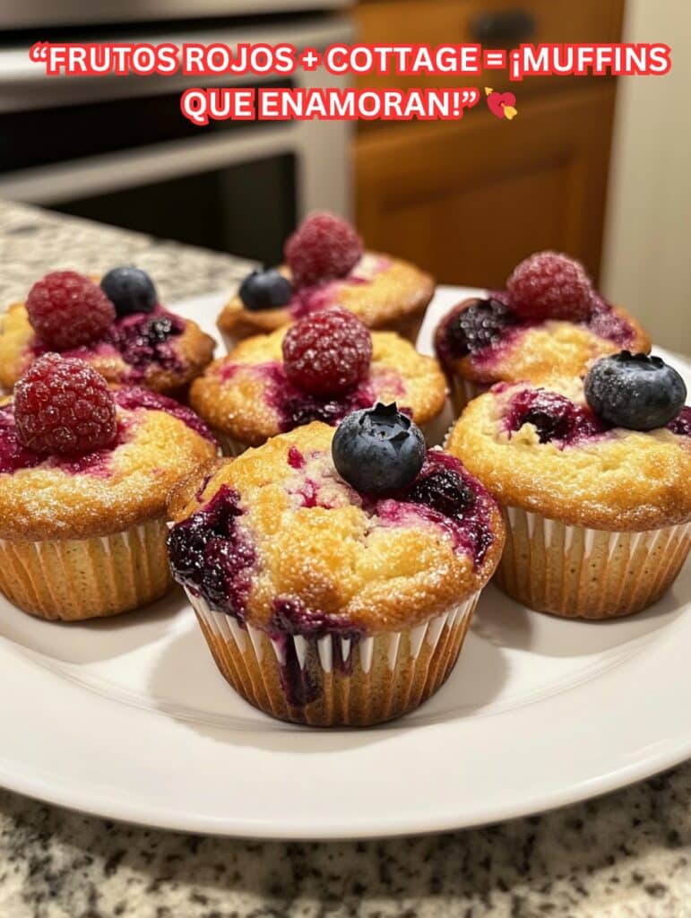 Muffins de cottage con frutos rojos frescos encima