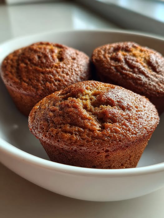 Freshly baked gingerbread cottage cheese breakfast muffins in a white bowl, golden brown and moist.
